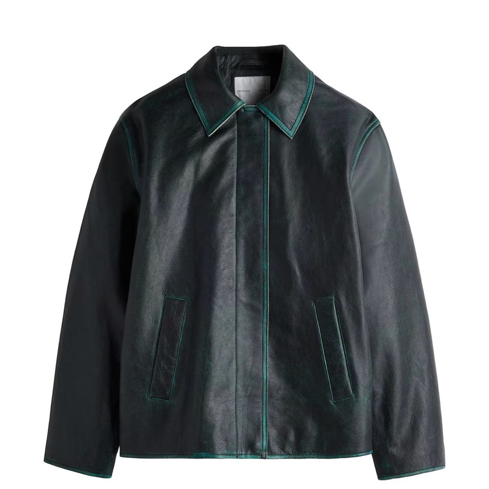 H&M Studio Collection Leather Jacket with Hand-Painted Look